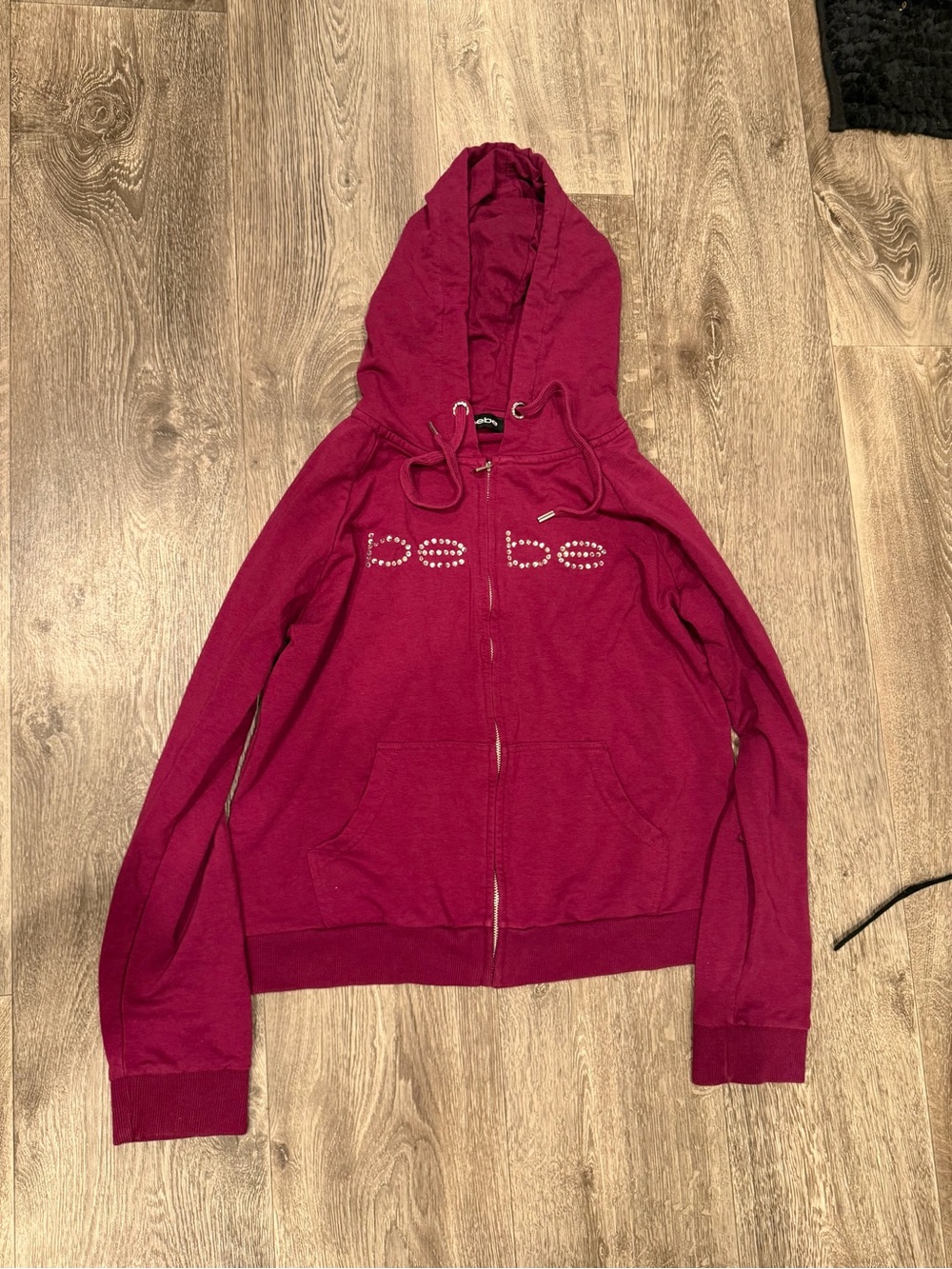 bebe Rhinestone Logo Zip Hoodie - Berry Pink
